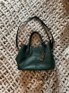 Dark Green Women’s Leather Tote Bag with Detachable Strap